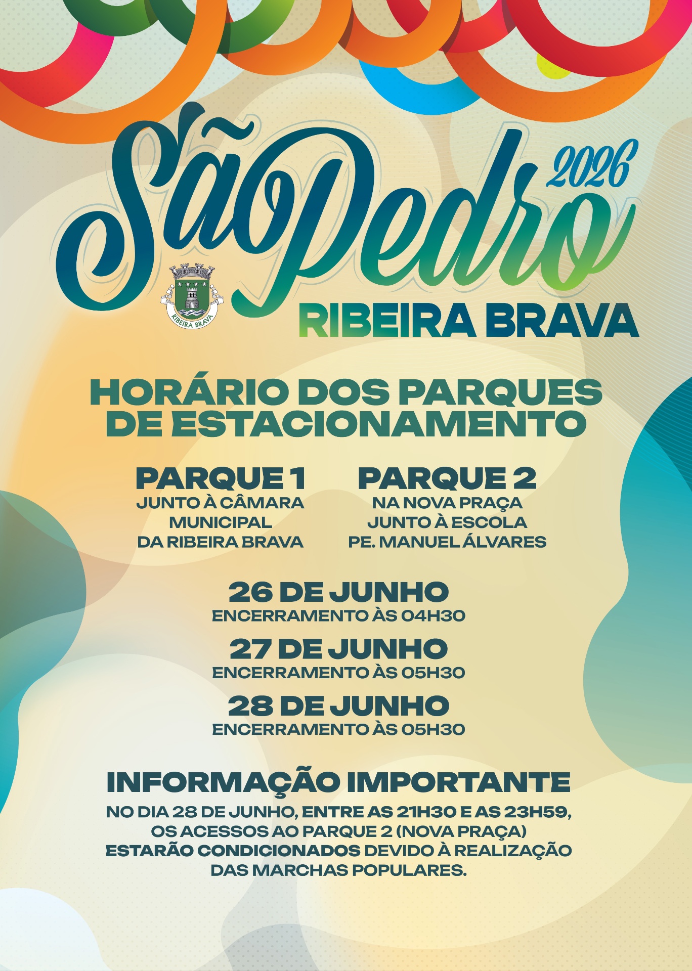 Cartaz oficial dos horários dos parques de estacionamento