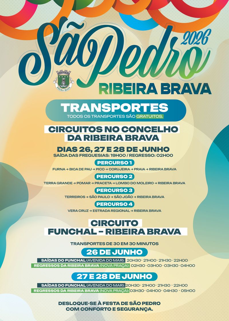 Cartaz oficial dos autocarros gratuitos do São Pedro 2026